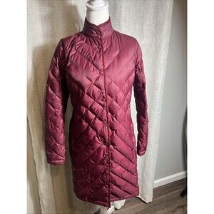 J Jill Down Filled Quilted Long Puffer Coat Womens Size XS Burgandy Winter Warm